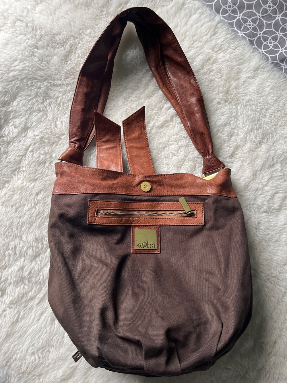 Kooba Devin tie front chestnut leather hobo bucket bag EUC - Picture 11 of 17